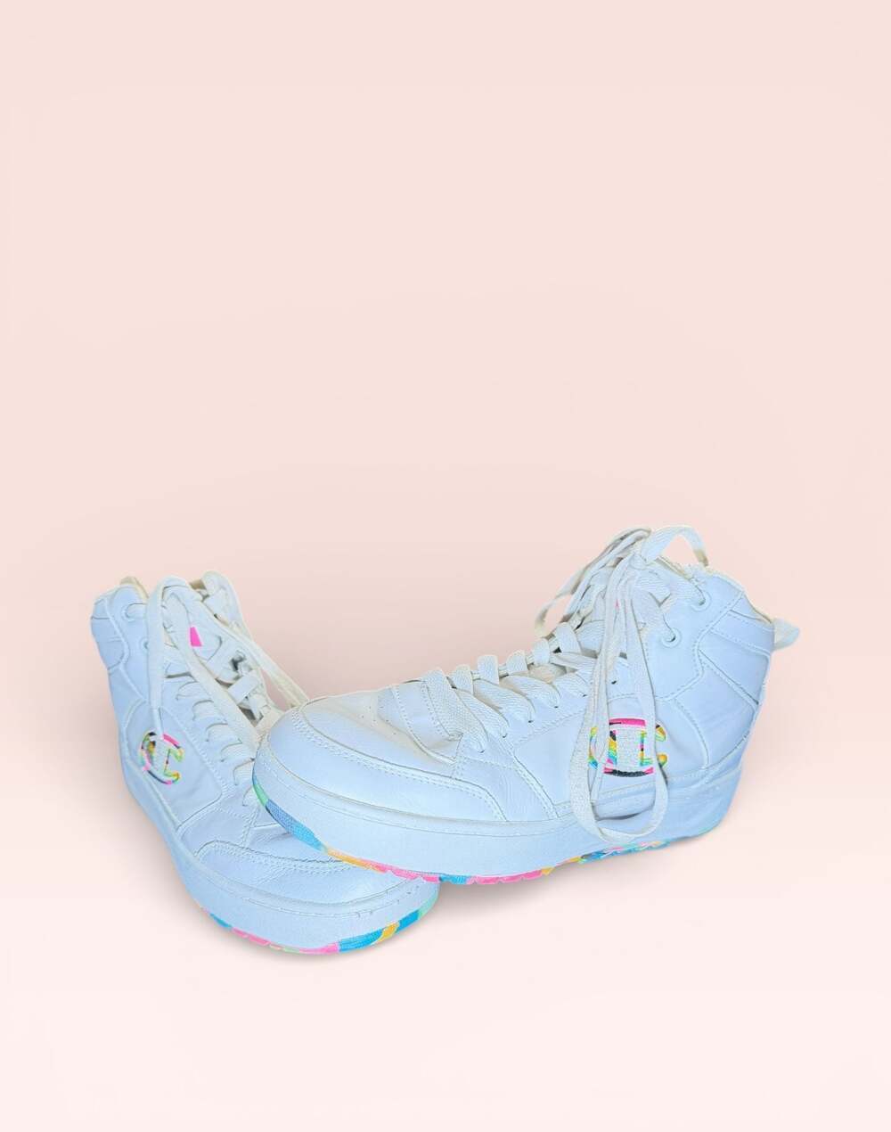 Champion Women's Drome 19 Hi White High-Top Sneakers with Rainbow Accents